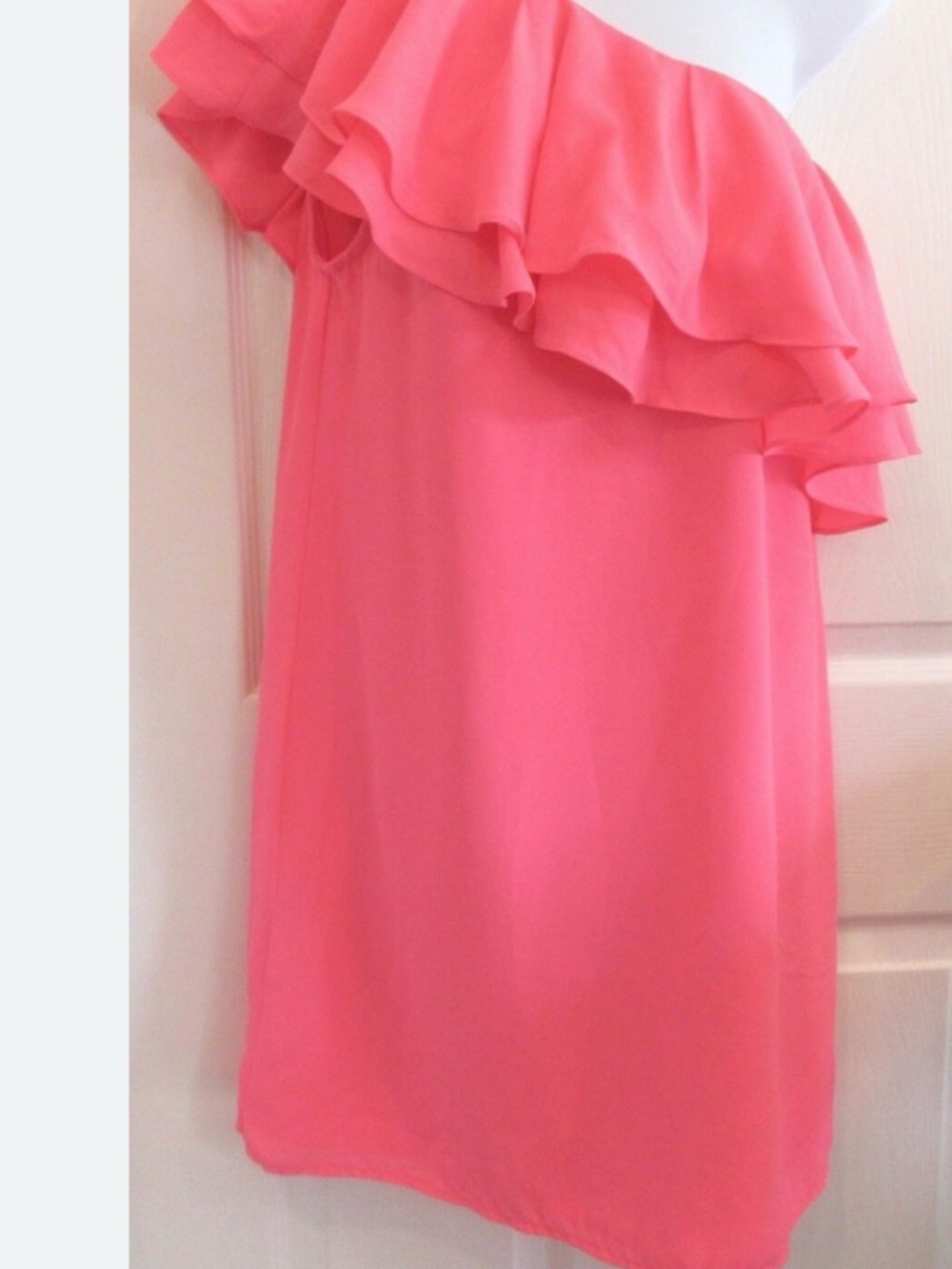 DO+BE Neon Pink One- Shoulder Ruffle Dress- small